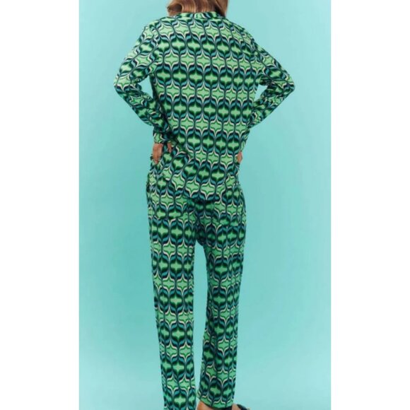 Zara Geometric Print Wide Leg Pants Green Size XL - 47494 - Picture 3 of 13